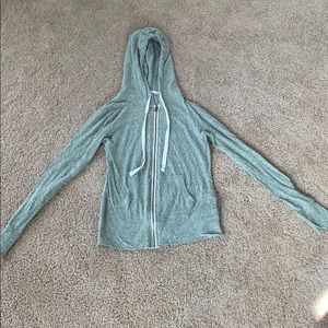 Green zip up light sweatshirt with hood